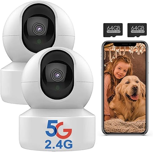 Cámara de seguridad para interiores, 2K HD PanTilt Cámara inalámbrica para mascotas para monitor de bebé, 5G y 2.4G WiFi Cámara de seguridad para el