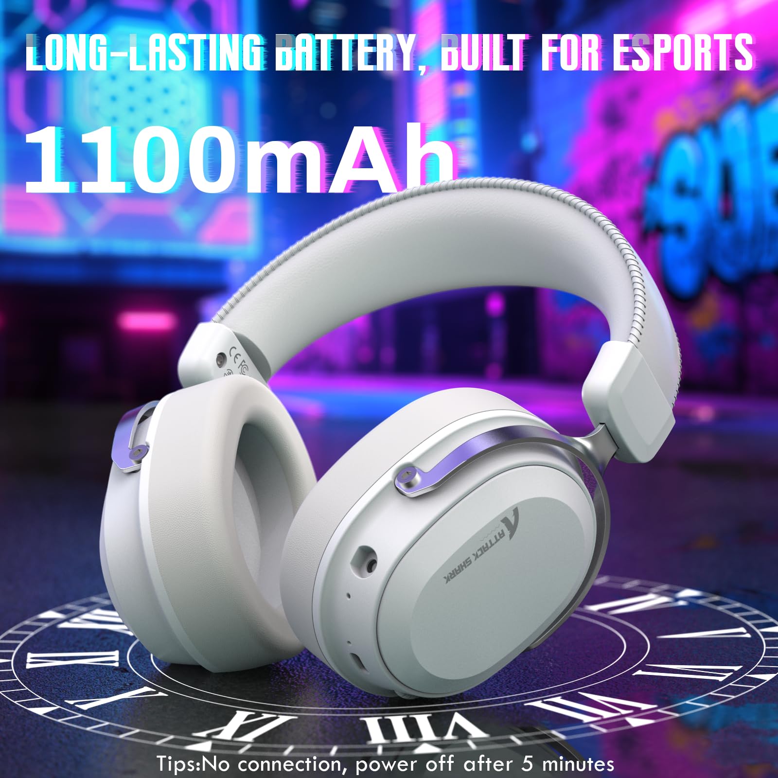 ATTACK SHARK L30PRO Bezprzewodowe Słuchawki Gamingowe, Dźwięk Przestrzenny 7.1, Tryby EQ, Przetworniki 50 mm, Trójtrybowa Łączność, Bateria 1100 mAh, Over Ear z Odłączanym Mikrofonem do PC - Biały