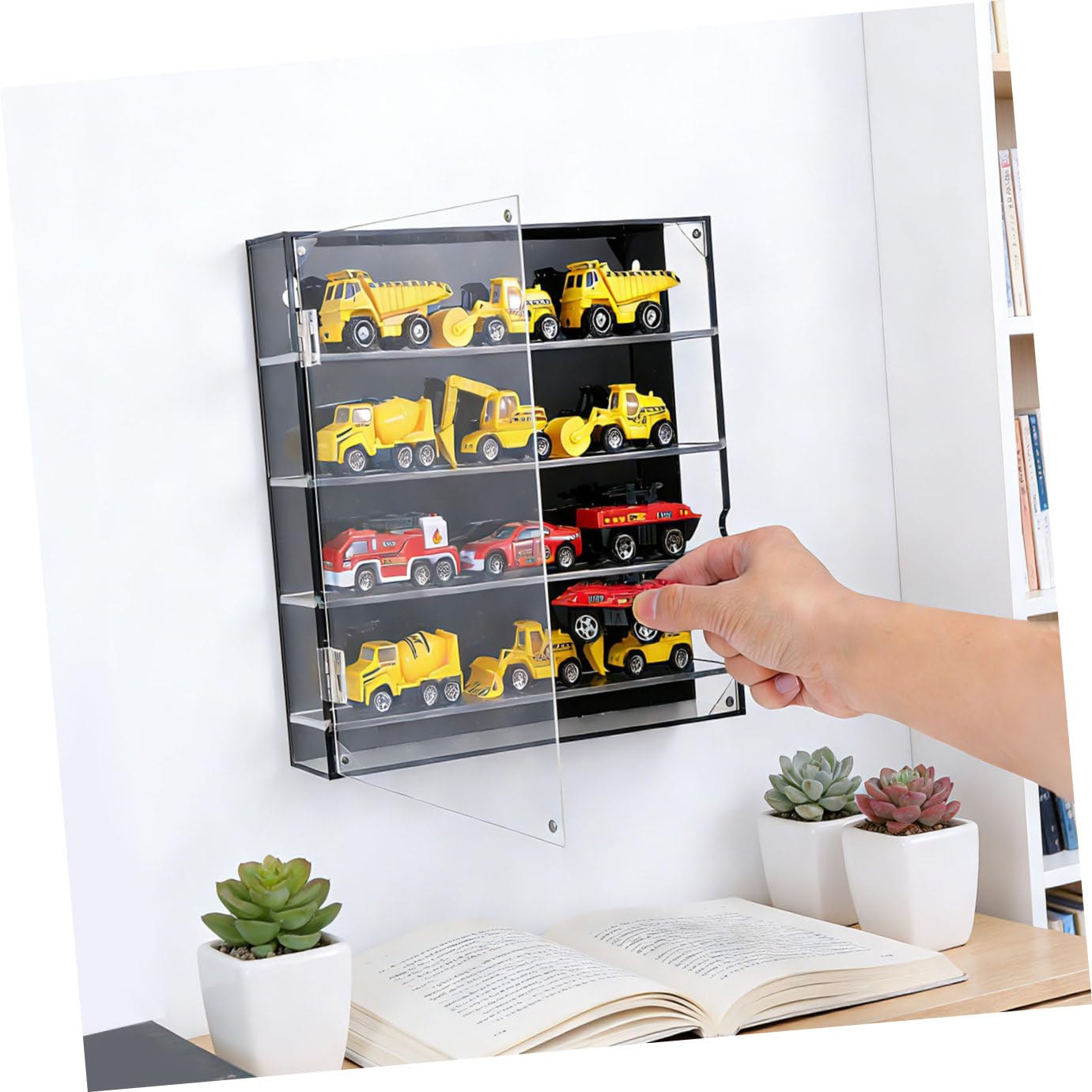 LABRIMP Acryl Vitrine für Spielzeugautos mit Transparentem Design und Kratzfestem Schutz Geeignet für Wandmontage und Tischaufstellung Schwarz Mehrschichtig