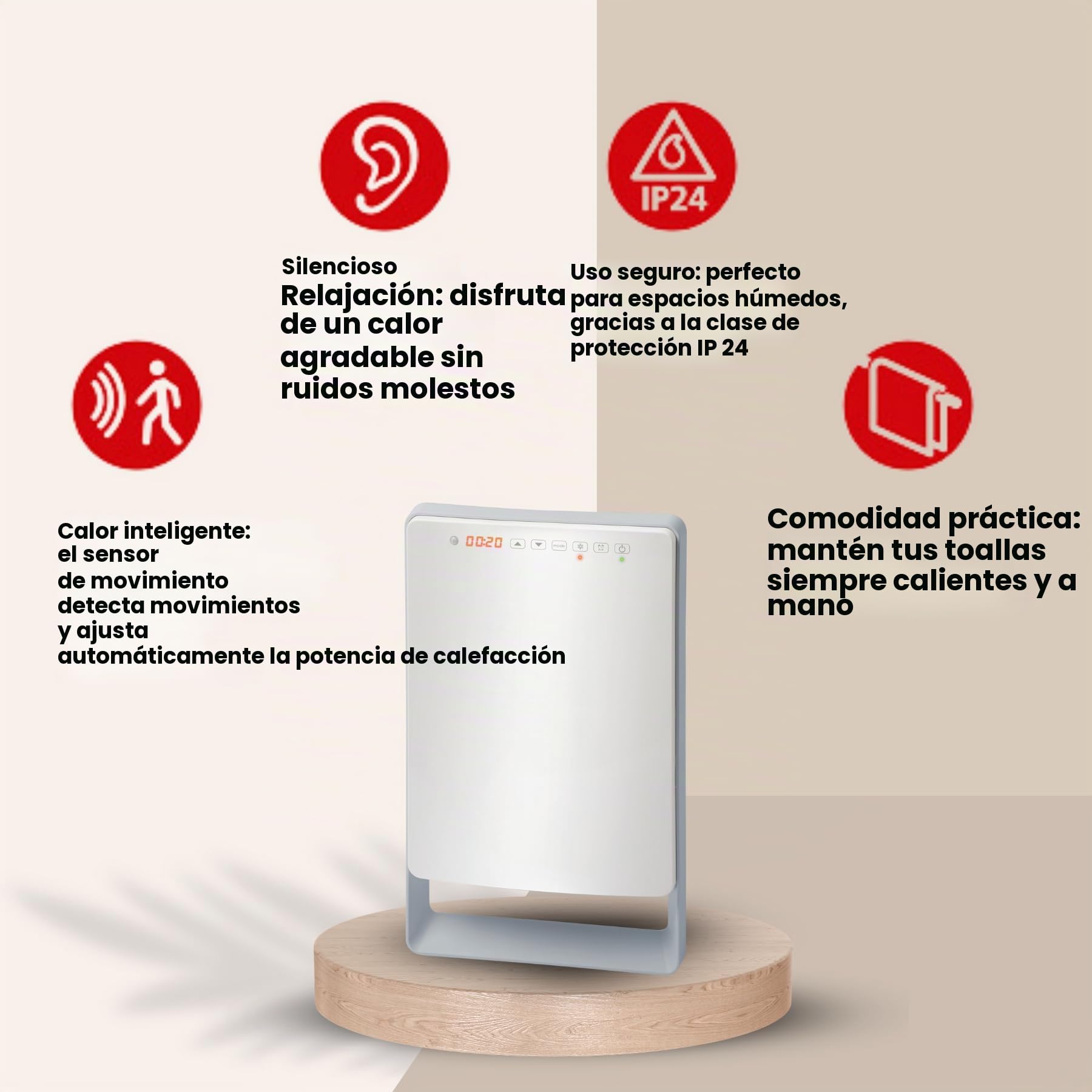 Calentador de baño rápido Steba con carcasa y pantalla de diseño, diseño muy plano y termostato ambiente de regulación continua. BS 1800 TOUCH.
