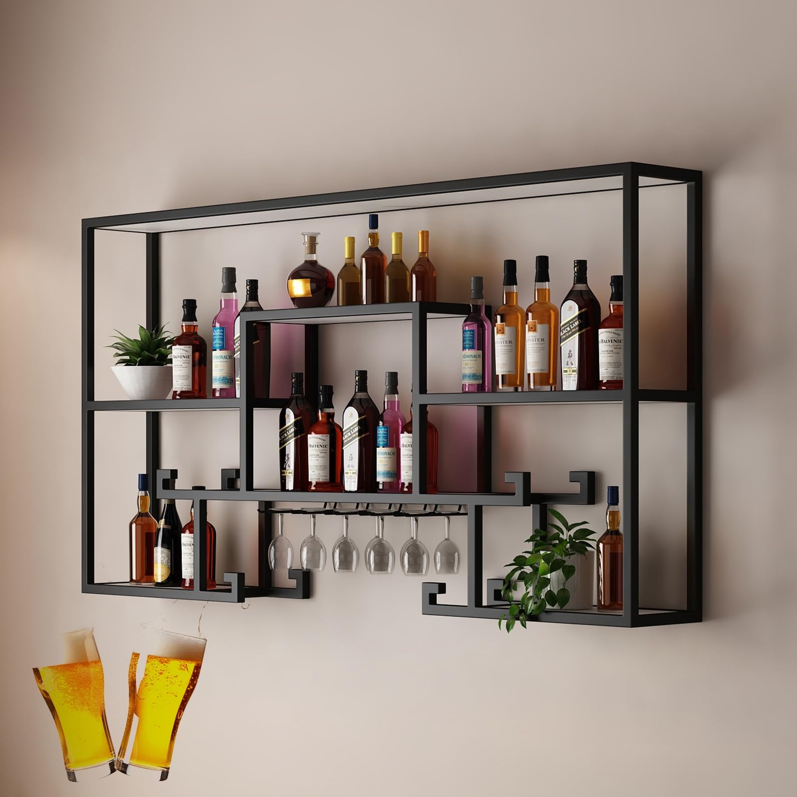 Estante de exhibición de pared minimalista en hierro negro para bodegas