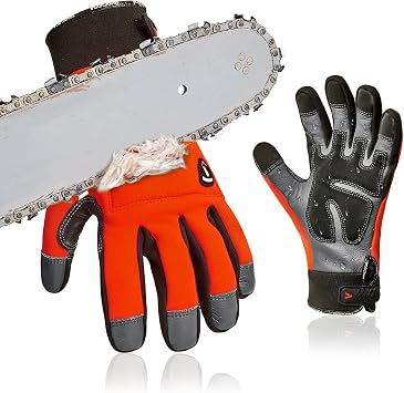 Vgo... Chainsaw Cut Resistant Gloves,Level A5,12-Layer Protection on Both Hands Back,Cow Leather