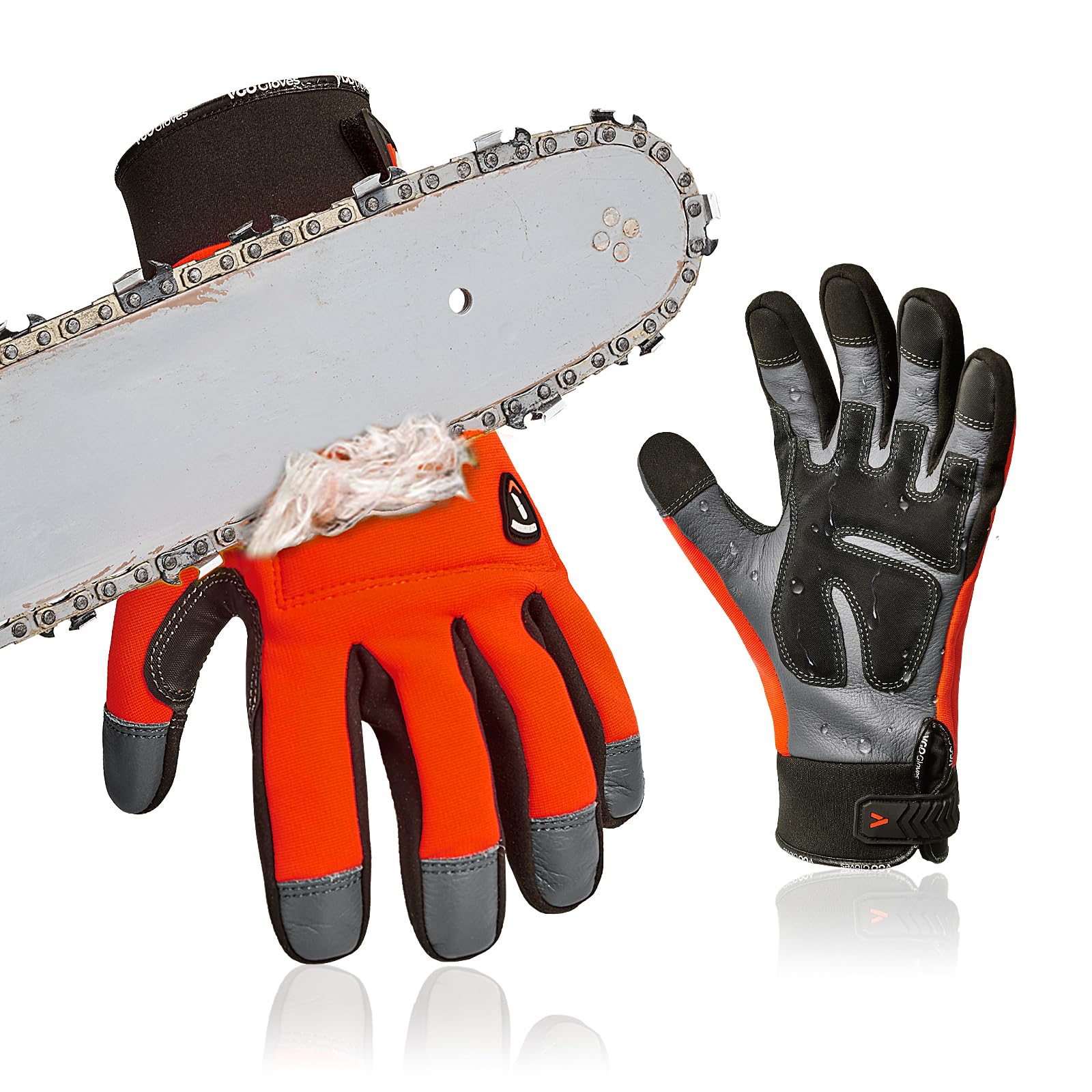 Vgo... Chainsaw Cut Resistant Gloves,Level A5,12-Layer Protection on Both Hands Back,Cow Leather