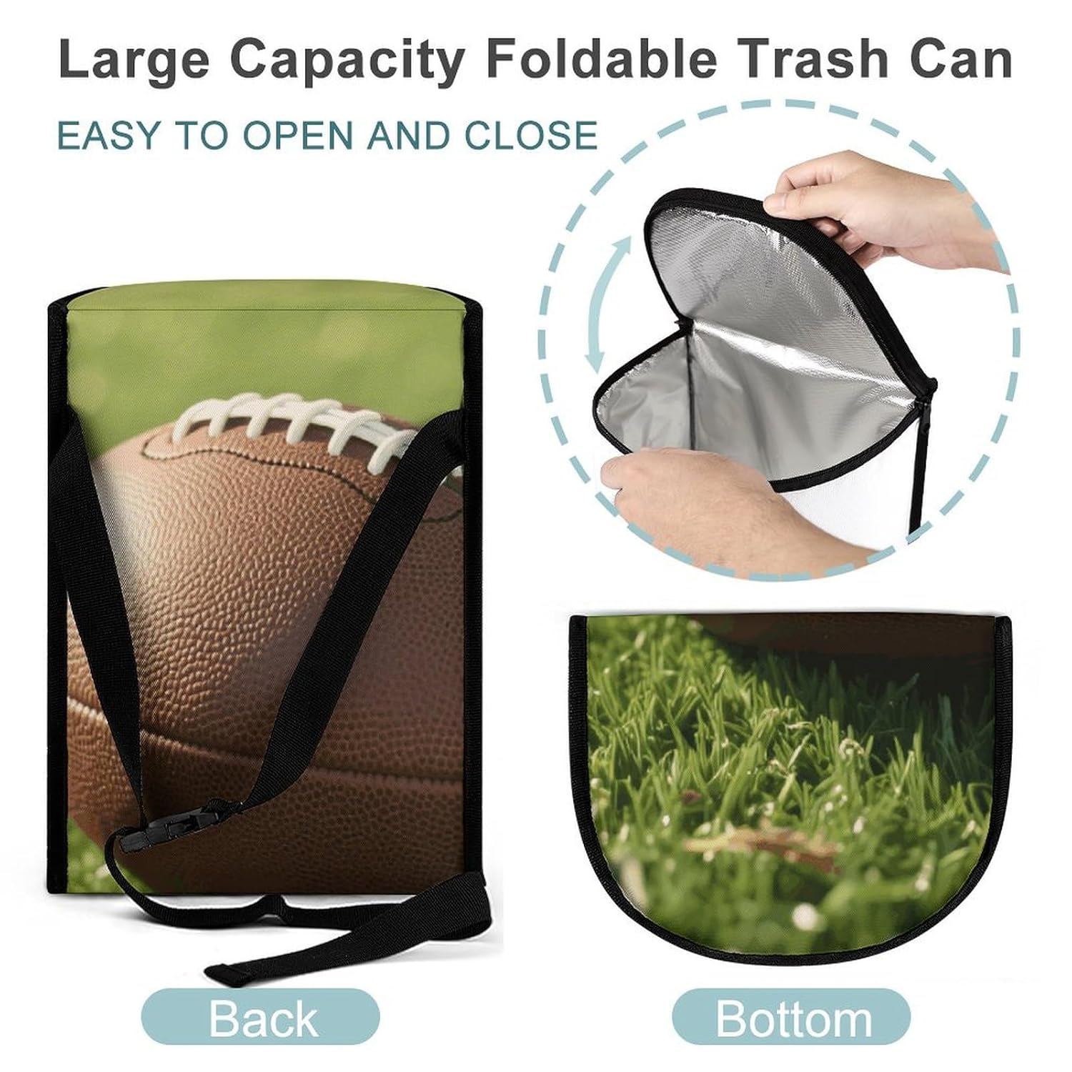 MUSM Leakproof Car Trash Can 2.5 Gallon, Durable Automotive Garbage Bag with Waterproof Liner, Rugby Trash Bag for Car, Truck, RV & Bathroom