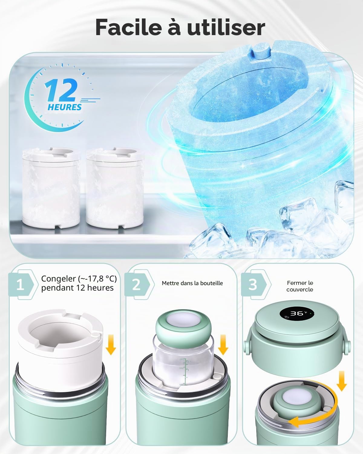 Viowey Refroidisseur de Lait Maternel de Voyage, Pot Conservation Lait Maternel Portable 560ml, Maintien Fraîcheur 24h, 2 Bouteilles Incluses pour Stockage​, Conservation Lait Maternel Facile