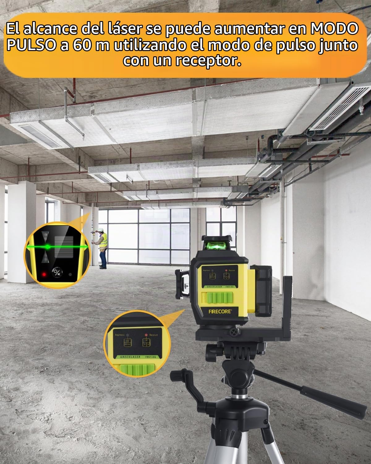 Firecore Nivel láser, Nivel Laser Autonivelante 3x360 con trípode, Alta Precisión ±2 mm/10 m, Láser Level Verde con Batería de Litio 8000 mAh, Ideal para Obra de Construcción y Renovación