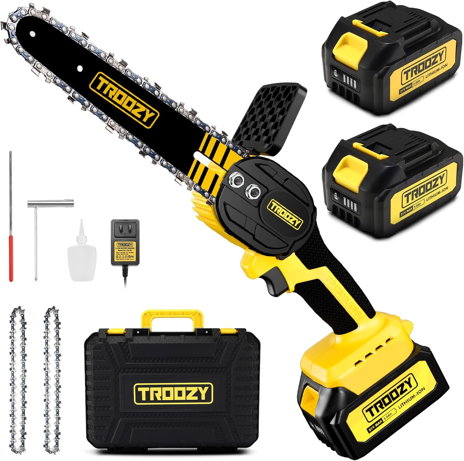 TROOZY Mini Chainsaw Cordless 6 Inch 3000mAh Battery Powered Electric Brushless