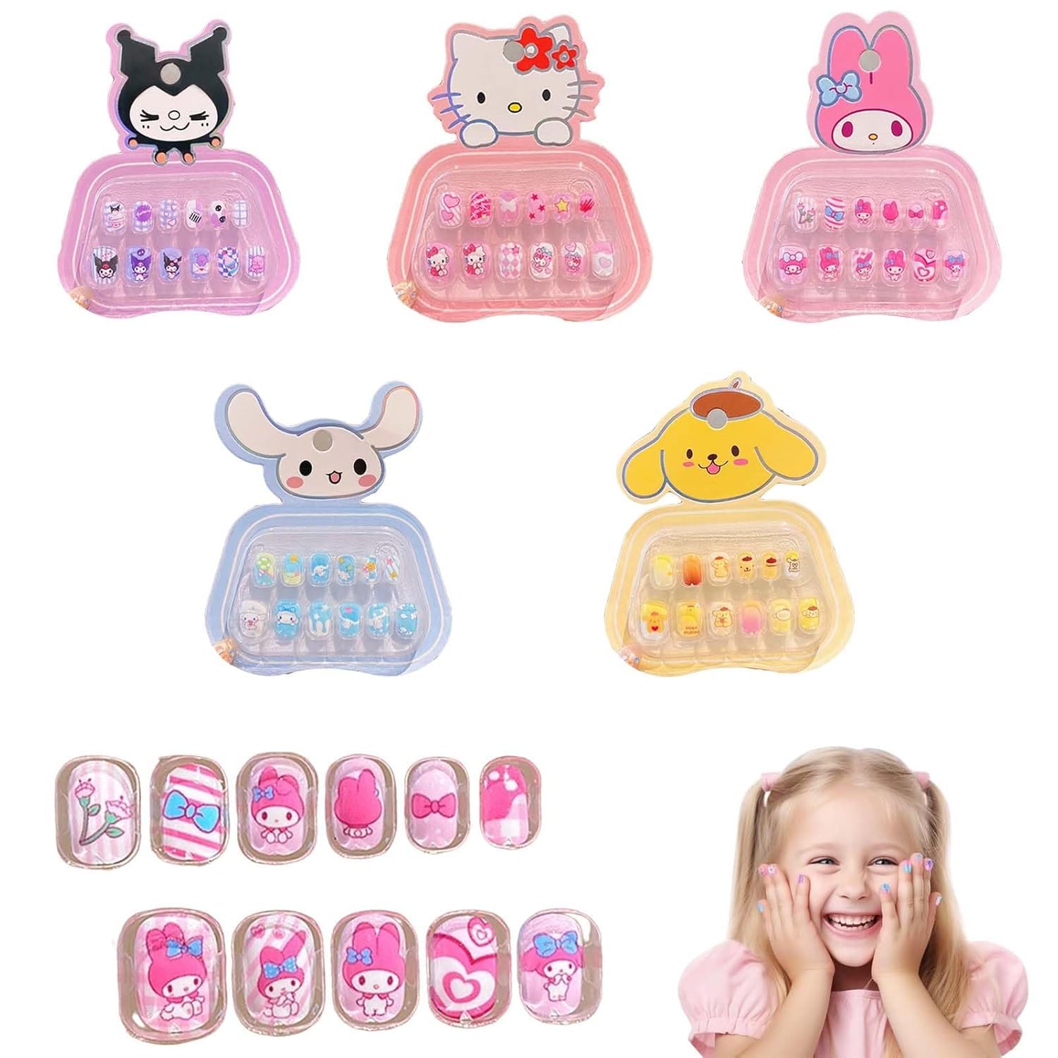 50PCS Nail Art Kit for Girls Age 6–12 Cute Press-On Nails with Kurolo Kaidi Cat Meiti Guigui Dog Bubu Dog Designs 12-Piece Artificial Nails Kids Friendly Easy DIY Styling Birthday Gift-image-14