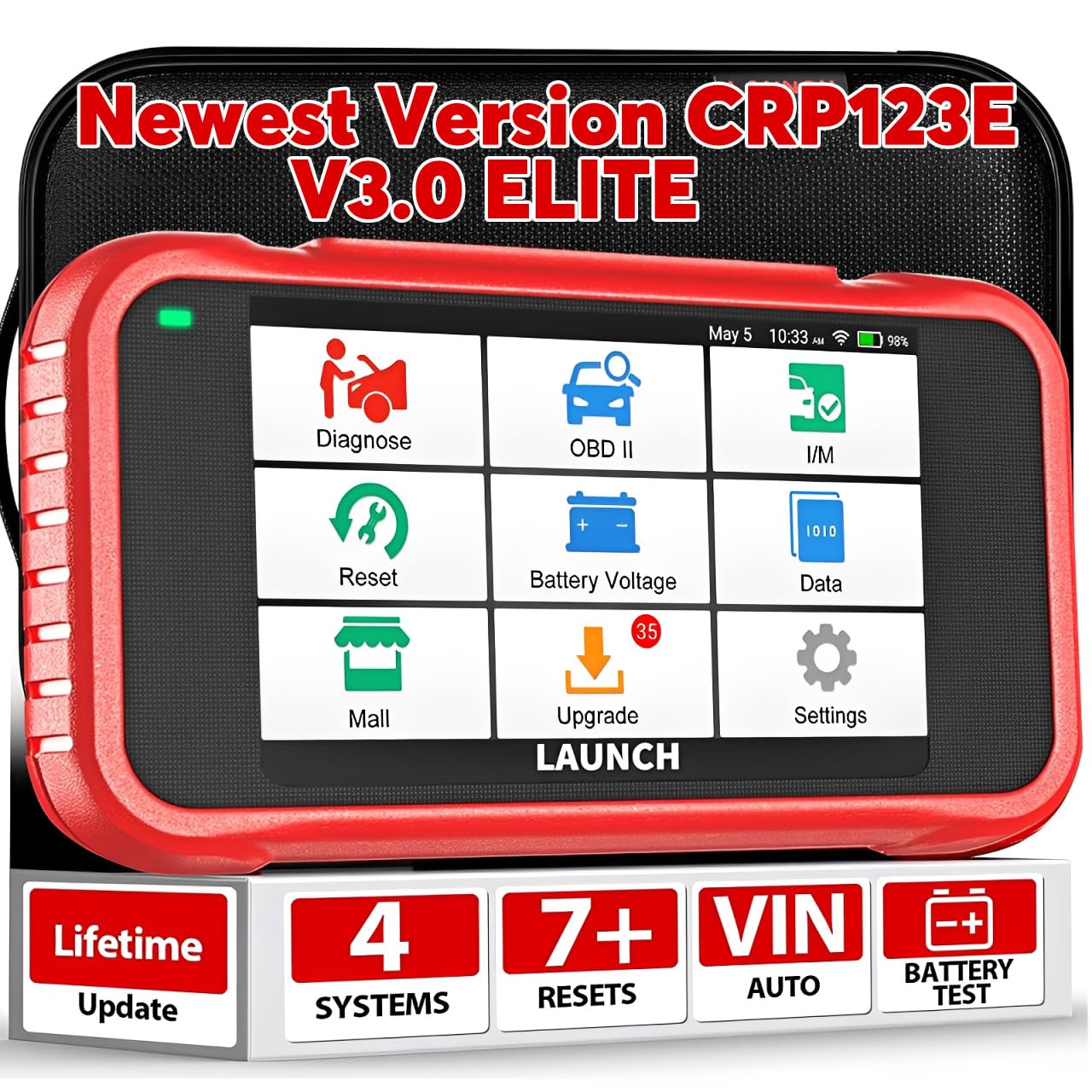 OBD2 Scanner CRP123E V3.0 Car Diagnostic Tool Engine ABS SRS Transmission OBD Scanner with 7 Reset Service Oil/EPB/SAS/BMS/Throttle/Battery Reset,DPF Regeneration Tool, ABS Bleed,Free Update