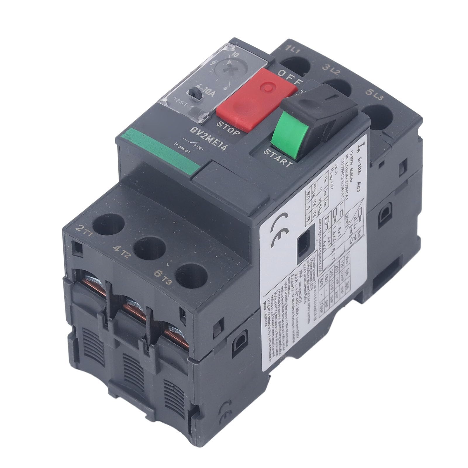 Disjoncteur de Moteur Bouton de Commande Interrupteur de Protection du Moteur Disjoncteur Magnétique Thermique avec Montage sur Rail pour Applications de Moteur (GV2-ME14 6-10A)
