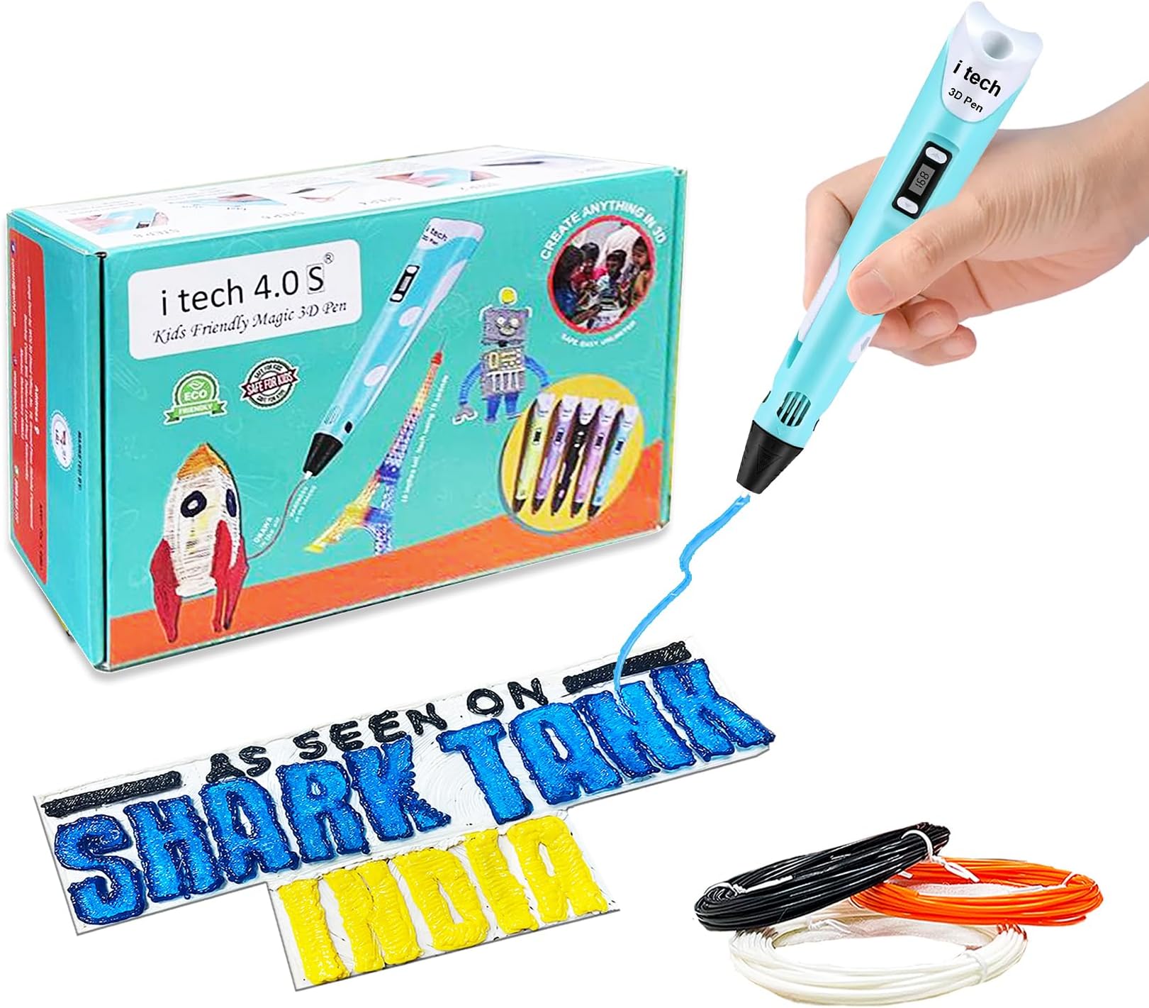 WOL3D Itech (Blue) Magic 3D Pen for 3D Printing with Speed Control, Advanced Temperature Regulation, OLED Display & Ergonomic Design – Compatible with variety of Filaments for Creative DIY, Art.