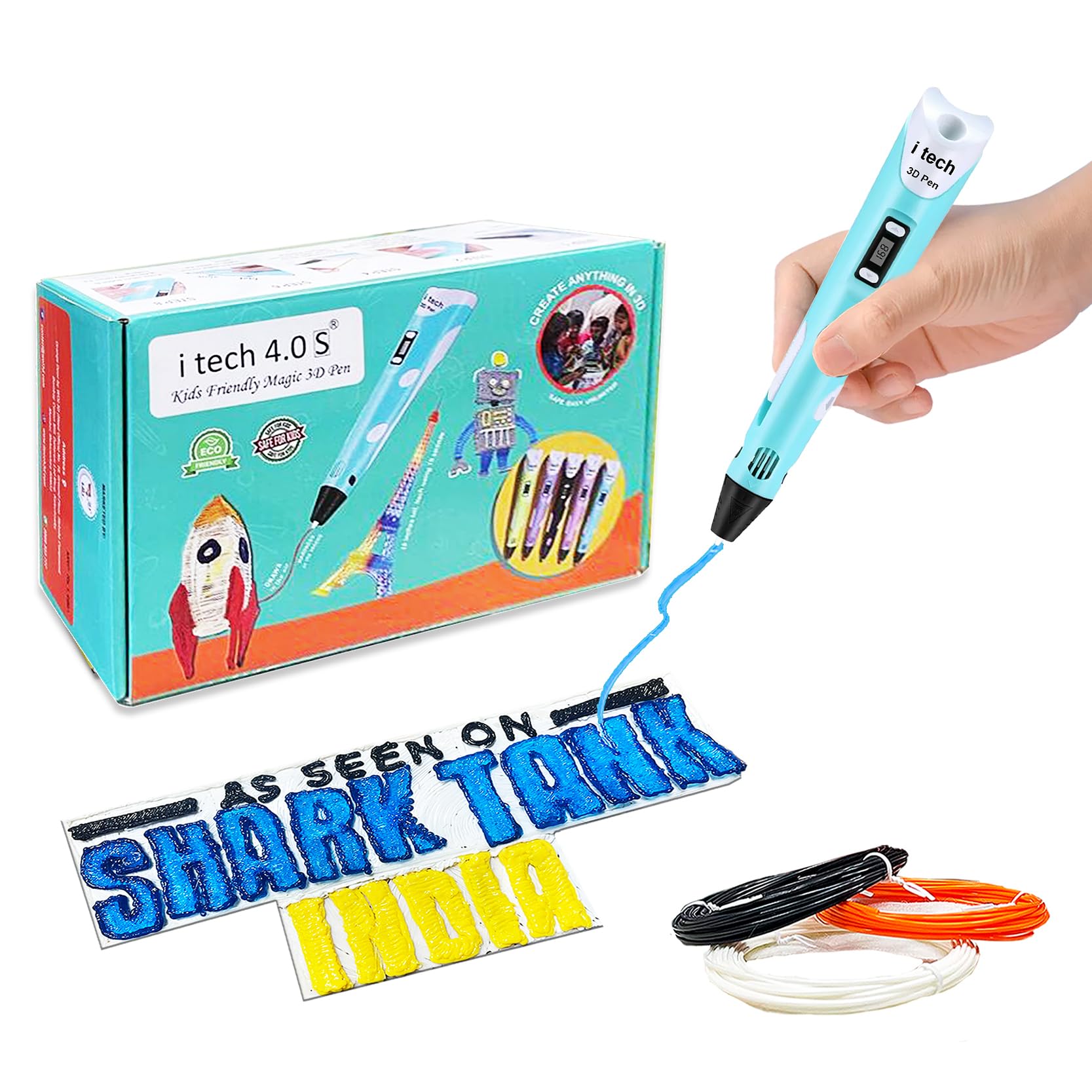 WOL3D Itech (Blue) Magic 3D Pen for 3D Printing with Speed Control, Advanced Temperature Regulation, OLED Display & Ergonomic Design – Compatible with variety of Filaments for Creative DIY, Art.