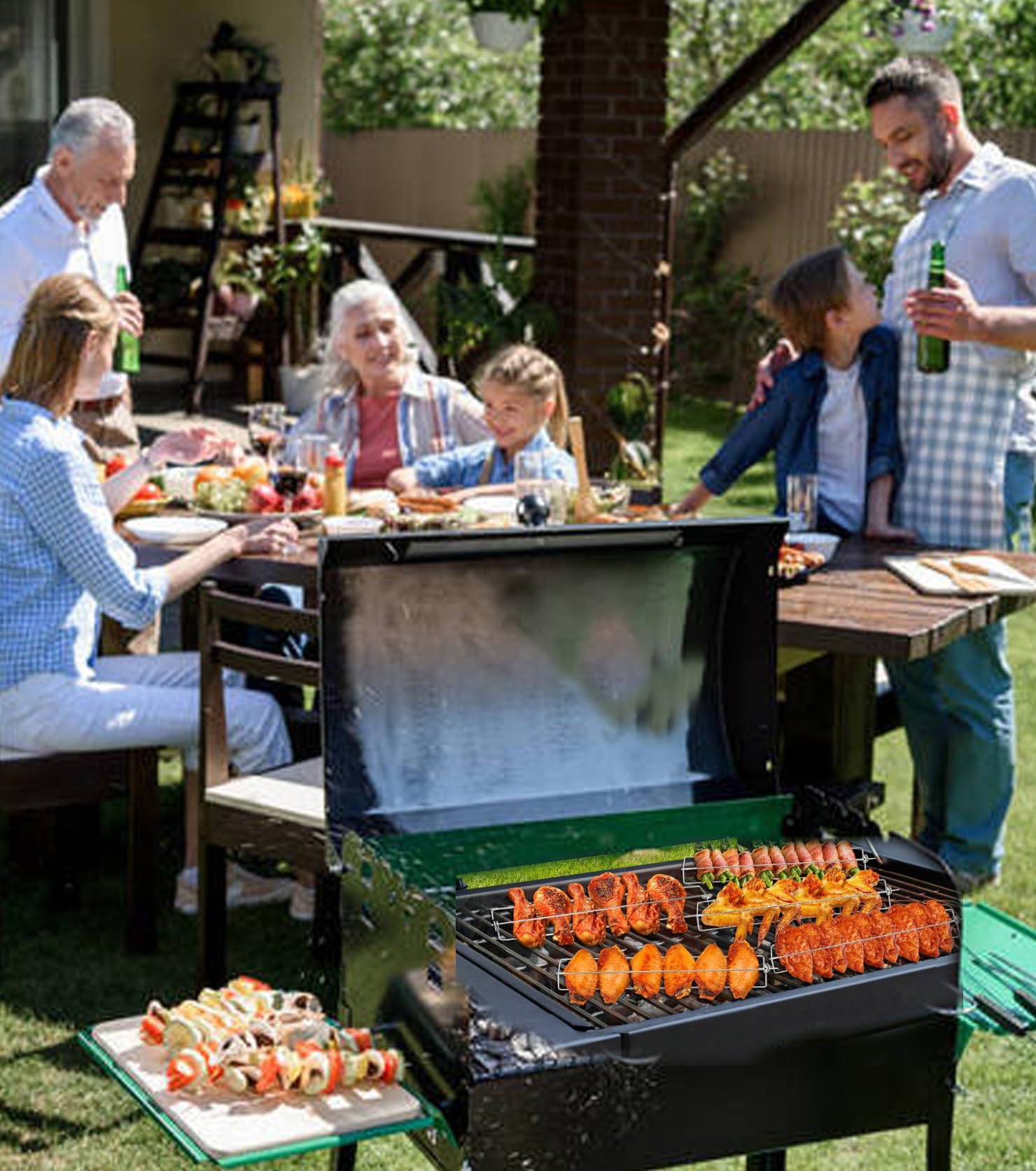 Szaszłyki do grillowania, szaszłyki do mięsa, akcesoria do grilla, szyny skrzydeł kurczaka do grilla, akcesoria do grilla, szyny skrzydełkowe BBQ, zestaw narzędzi do grilla, 4 sztuki