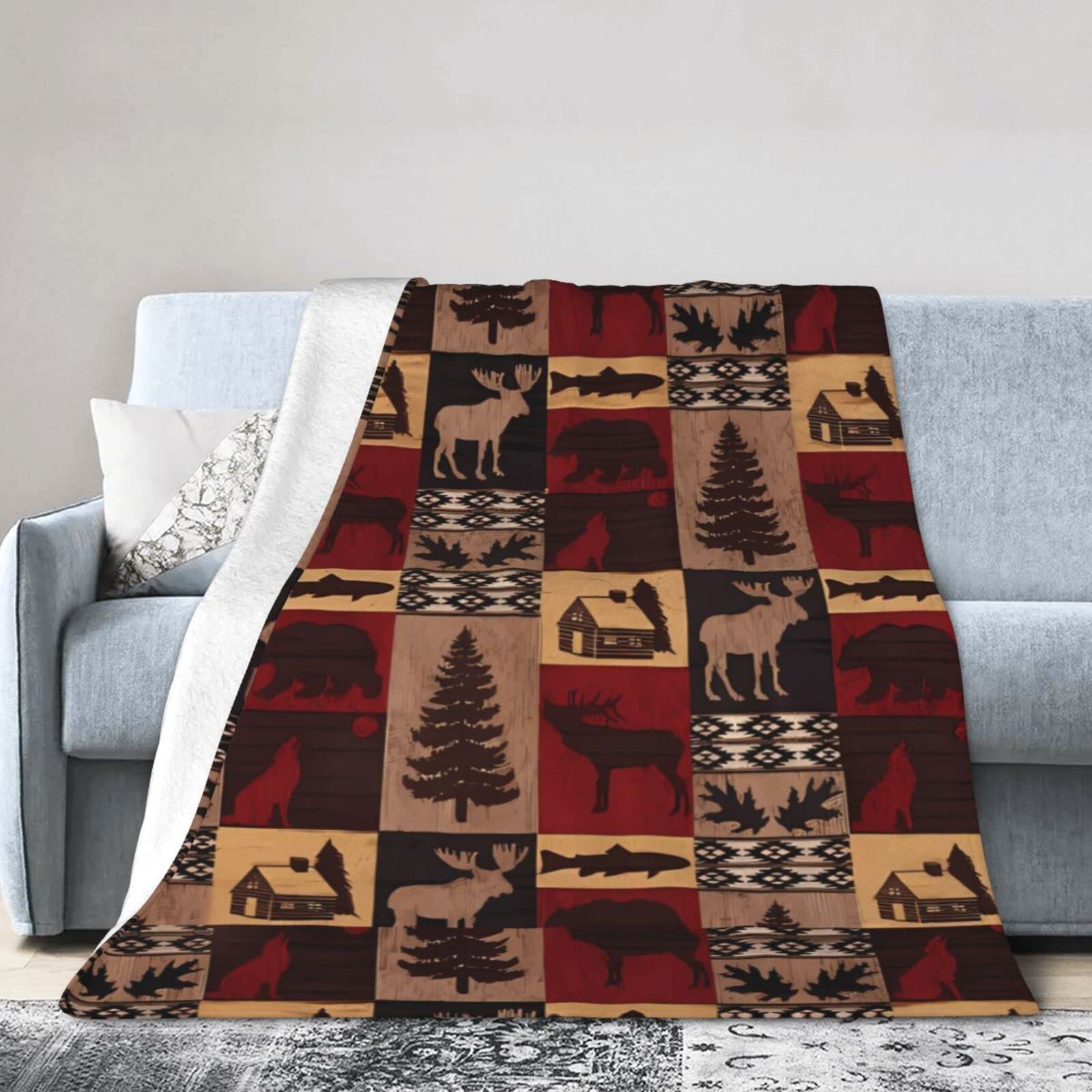 Couverture en micro polaire Lodge Bear motif cerf : le cadeau cocooning idéal