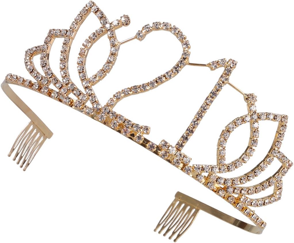 Frcolor Birthday Tiara, Rhinestone 21th Birthday Crowns Happy 21th Birthday (Gold), Golden, Crystal - Image 5