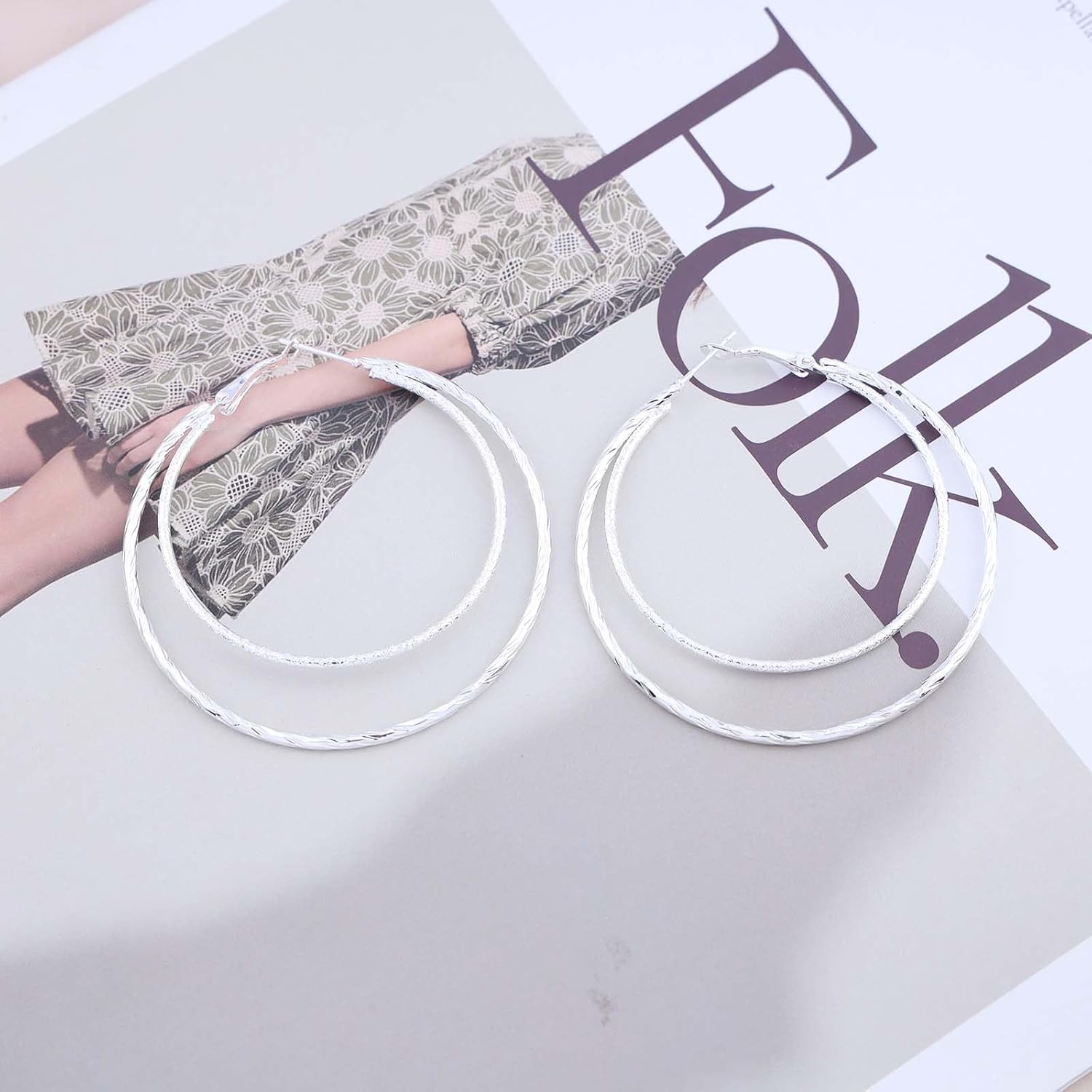 Vintage Metal Circle Hoop Drop Earrings Layer Circle Dangle Earrings Silver Stacked Circle Hoop Earrings Hollow Textured Hoop Earrings Jewelry for Women - Image 3