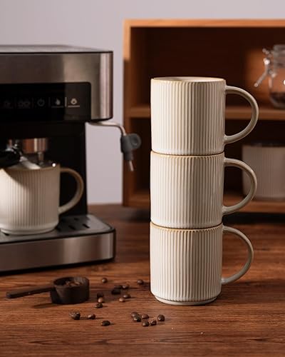 Miniatura 61 de famiware Star - Juego de tazas de café para 6 unidades, 12 onzas, con asa, para café, té, cacao, leche, cerámica, carbón oscuro mate Star-Matte Dark
