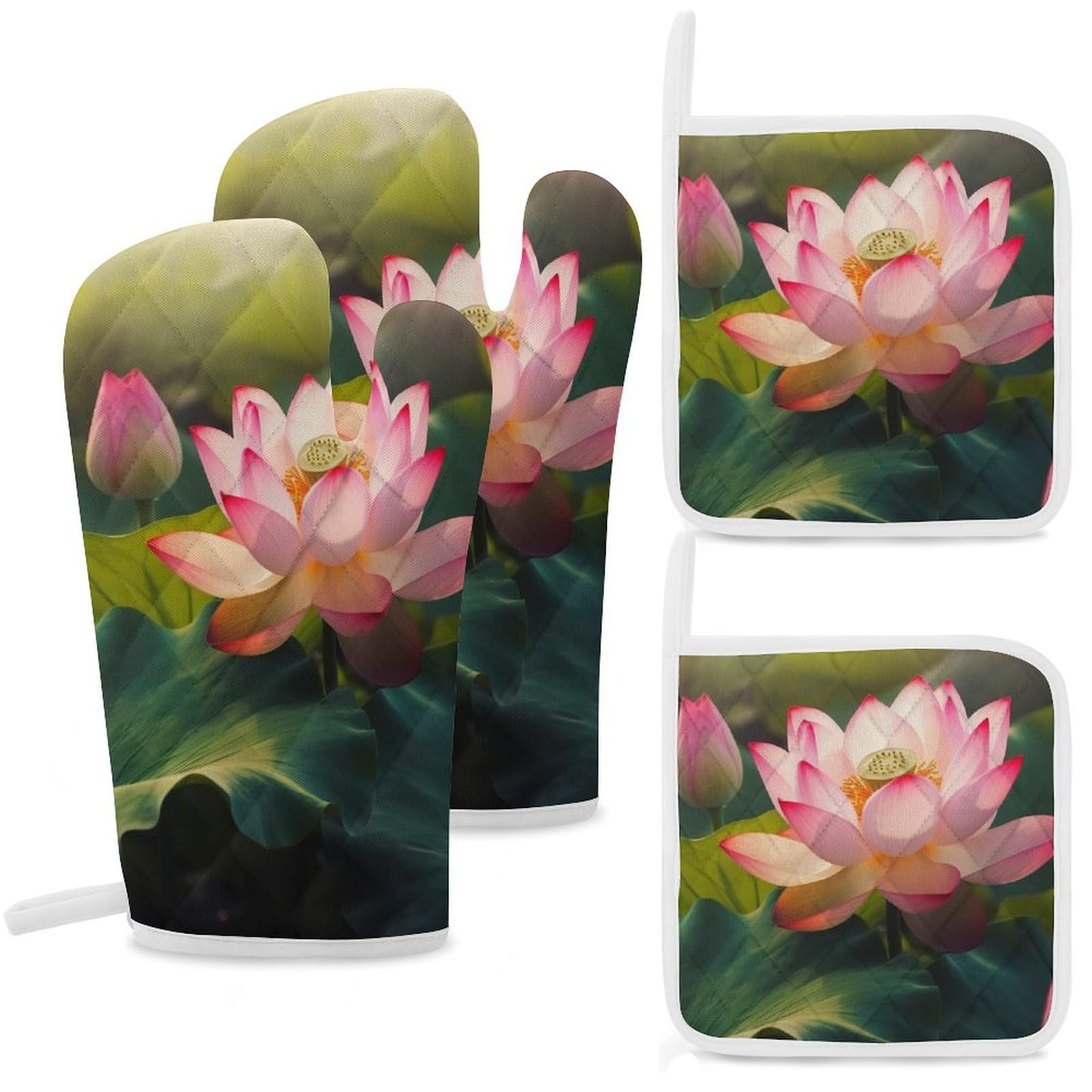 Maniques de cuisine anti-brûlure Lot de 4 protections étanches fleur de lotus pour plat chaud