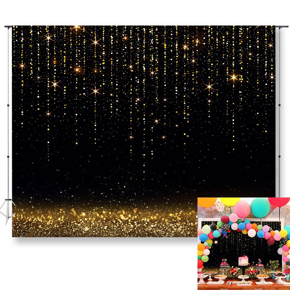 KUKUSOUL 10x8ft Prom Backdrops for Photoshoot Black and Gold Party Decorations Hollywood Backdrop Wedding Photography Background Anniversary