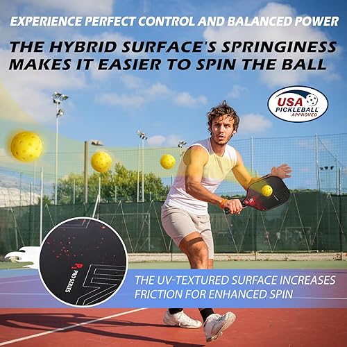 Miniatura 5 de T-300 - Juego de 4 o 2 palas de pickleball de fibra de carbono, aprobadas por USAPA, textura de giro, control y potencia equilibrados, kit de inicio