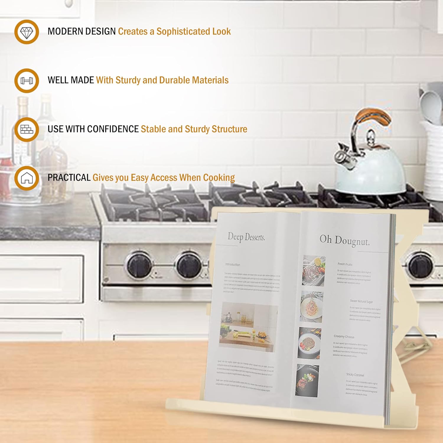 Premier Housewares 509442 Cookbook Stand - Cream, H20 x W30 x D4cm