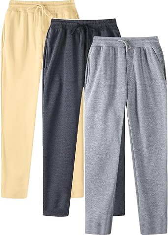 Aniywn Baggy Gym Sweatpants Men 3 Pack Loose Casual Trousers Elastic Waist Trousers Workout Active Open Bottom Sweat Pants