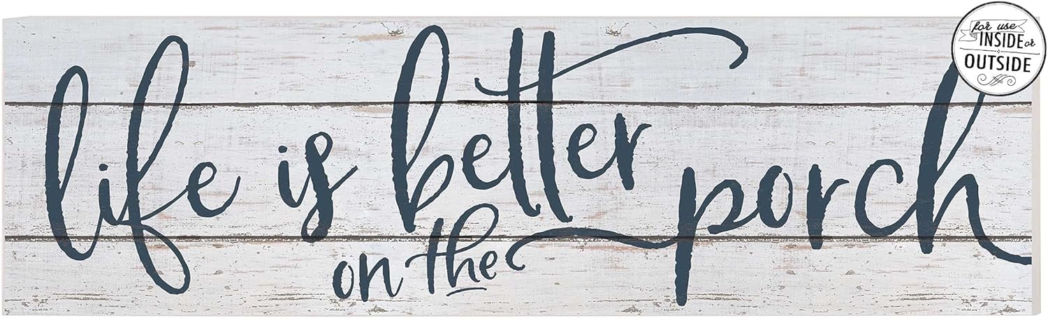 35"x10" Whitewash/Navy Life is Better on Porch Indoor Outdoor Sign, Team Color