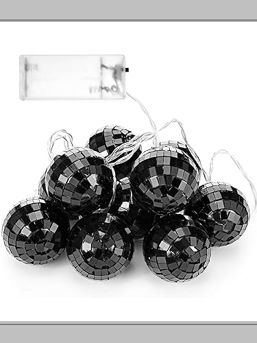 Vista 80 de BBTO Tira de luces LED de bola de discoteca con pilas, adornos para exteriores, patio, porche, 70, 80, suministros de fiesta de discoteca