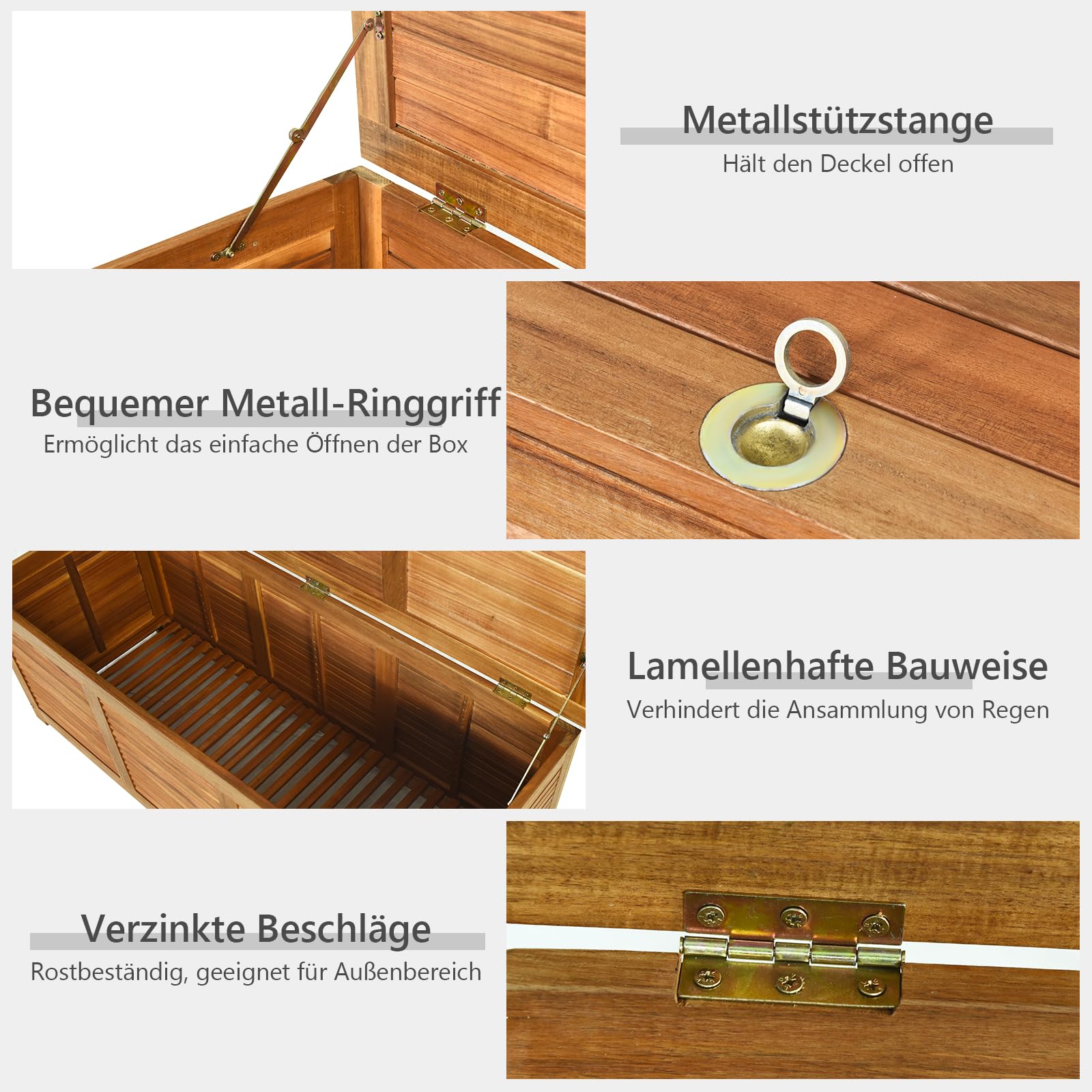 GIANTEX Auflagenbox Kissenbox Holz, Gartenbox mit Deckel, Aufbewahrungsbox Garten 178L, Gartentruhe Kissentruhe Outdoor, Aufbewahrungstruhe Garten, Auflagentruhe Holztruhe atmungsaktiv, 120x45x45cm
