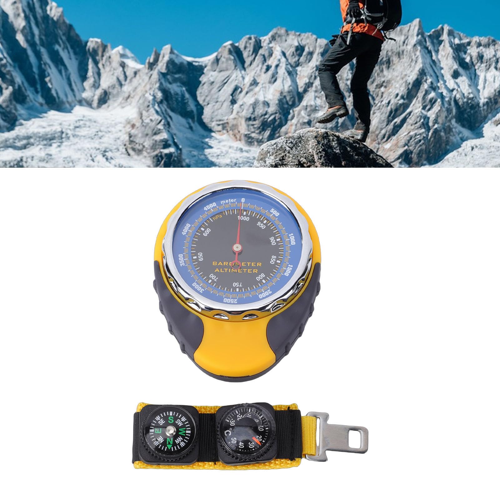Altimètre de Type Pointeur avec Baromètre, Boussole et Indicateur de Température pour L'aventure de Navigation en Plein Air - Plage de 0 à 5 000 M et de -30 à 50 Degrés