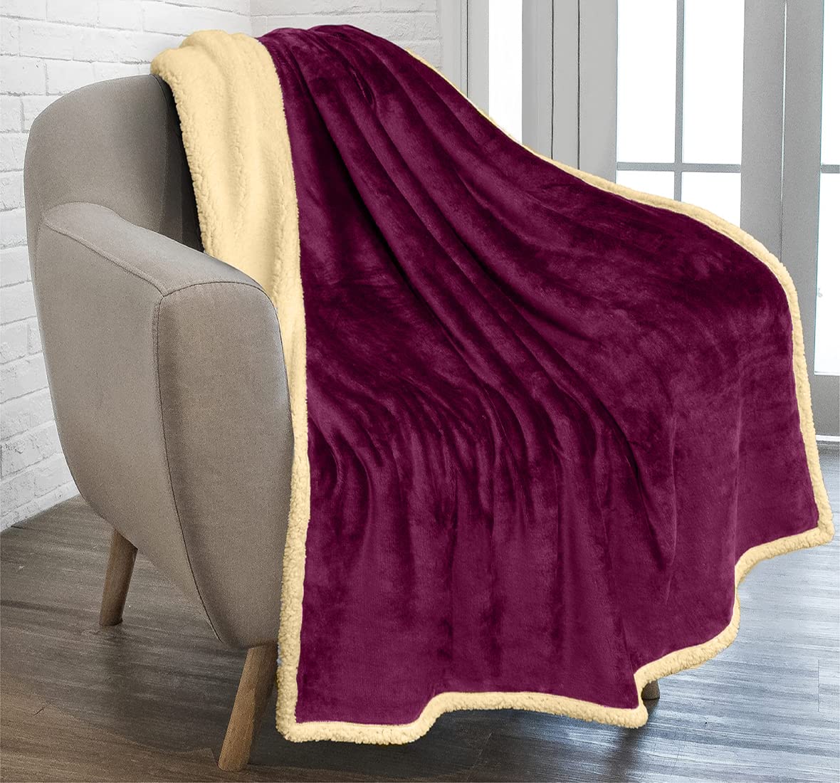 Sherpa Bed Blanket King Size,Double Plush Throw Blanket Fleece Reversible & Machine washable, Warm and Plush Blanket for Bed & Sofa (220x240) (Dark Maroon)