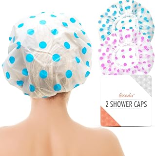2pk Reusable or Disposable Shower Caps for Women UK | Shampoo Shower Caps for Women, Shower Cap for Long Hair, Men Shower Cap, Shower Cap Men, Waterproof, Bath Hat Plastic Shower Cap - Blue & Pink