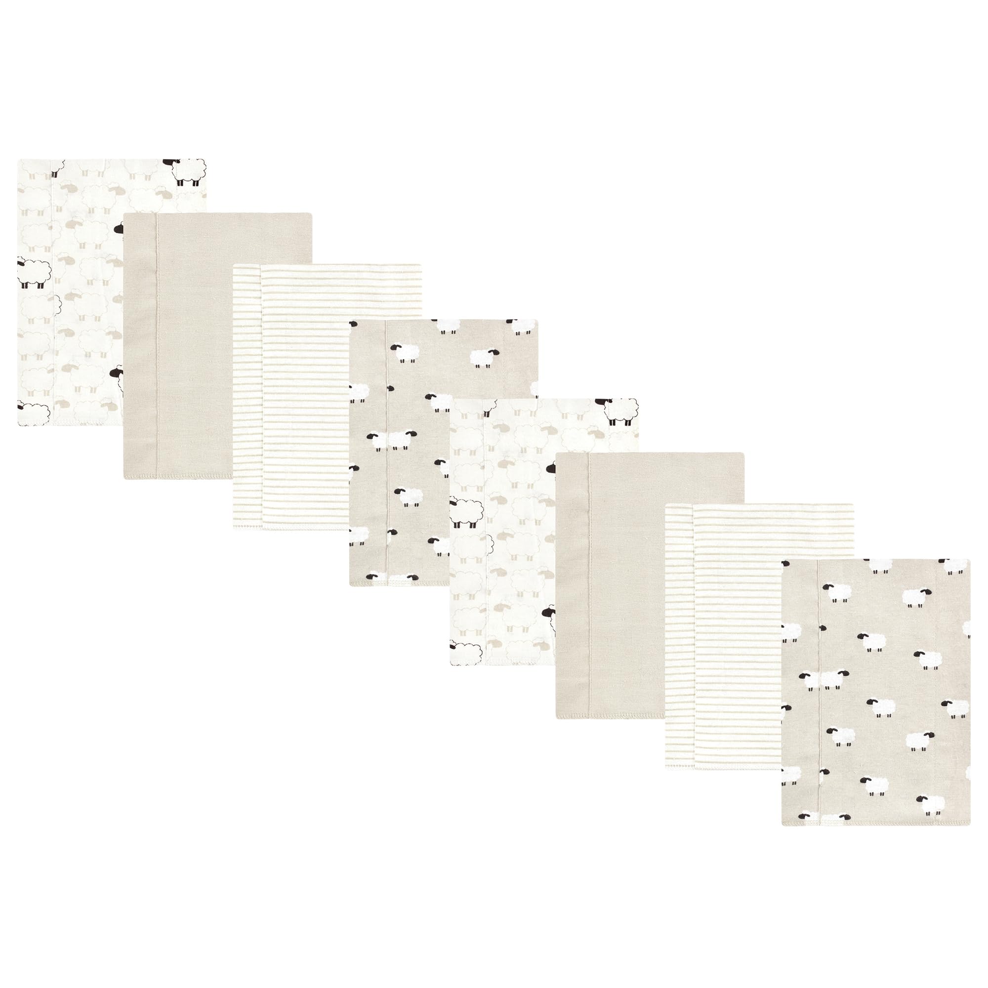 Hudson Baby Cotton Poly Flannel Burp Cloths Multipack, Taupe Sheep 8-Pack, One Size