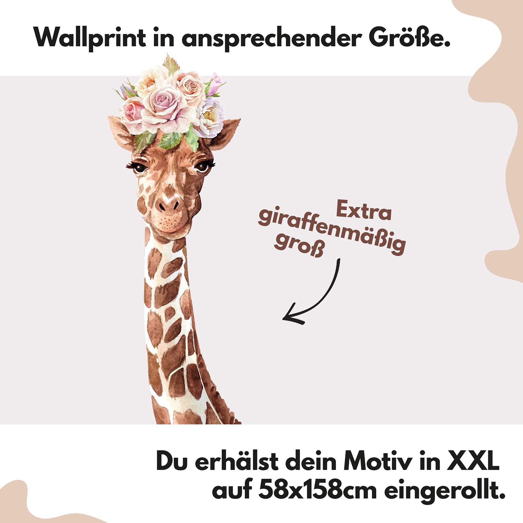 yabaduu YX018 Giraffe Wall Sticker for Nursery Baby Room Africa Beige Watercolour (158 x 58 cm), White, 158x58 cm - Image 3