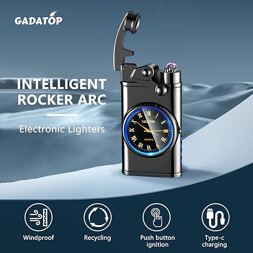 Vista 9 de GADATOP Encendedor eléctrico recargable, encendedor creativo personalizado por USB, encendedor mecedor, resistente al viento, encendedor sin llama