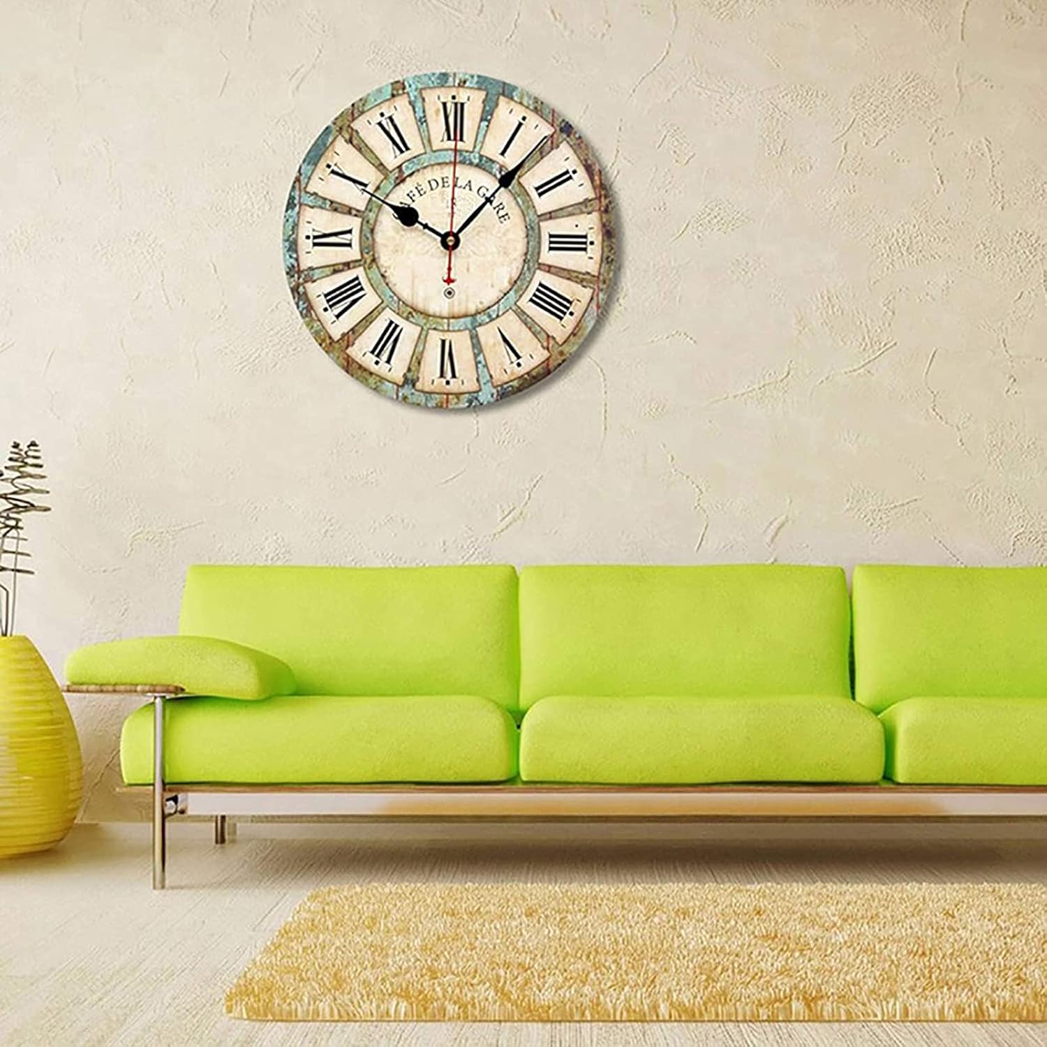 Retro Wall Clock Outdoor Garden Wall Clock 12inch Wooden Clock Roman Numeral Round Quartz Silent Hanging Clocks for Living Room Decor