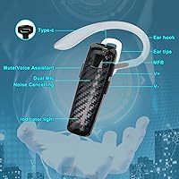 Vista 4 de Auriculares Bluetooth, CVC8.0, auriculares Bluetooth manos libres, 16 horas de tiempo de conversación, cancelación de ruido, auriculares