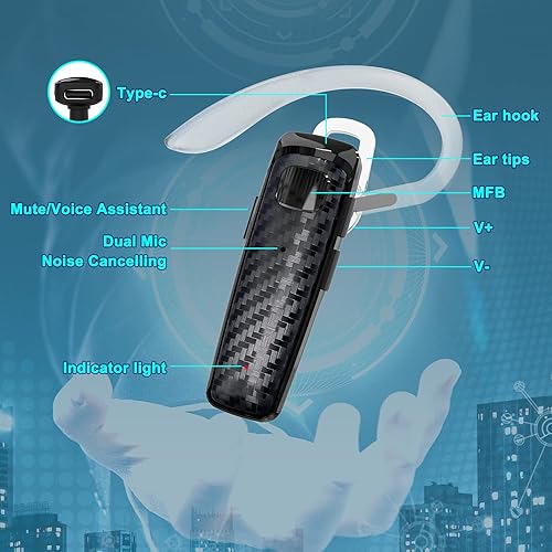 Miniatura 4 de Auriculares Bluetooth, CVC8.0, auriculares Bluetooth manos libres, 16 horas de tiempo de conversación, cancelación de ruido, auriculares