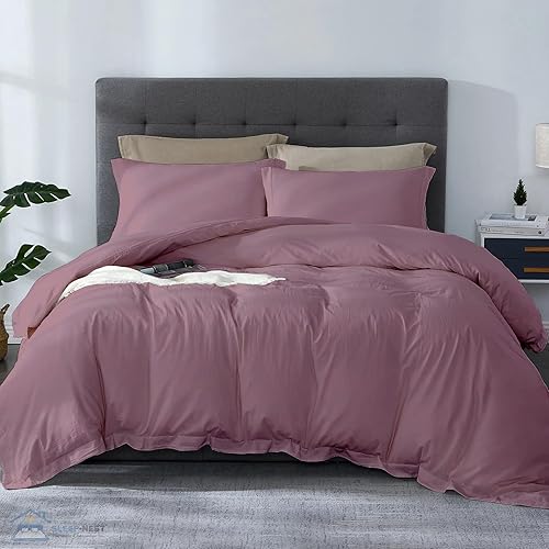 Miniatura 22 de SLEEP-NEST Juego de funda de edredón de 3 piezas de algodón egipcio de fibra larga de 120 x 120 pulgadas, con cierre de cremallera y lazos