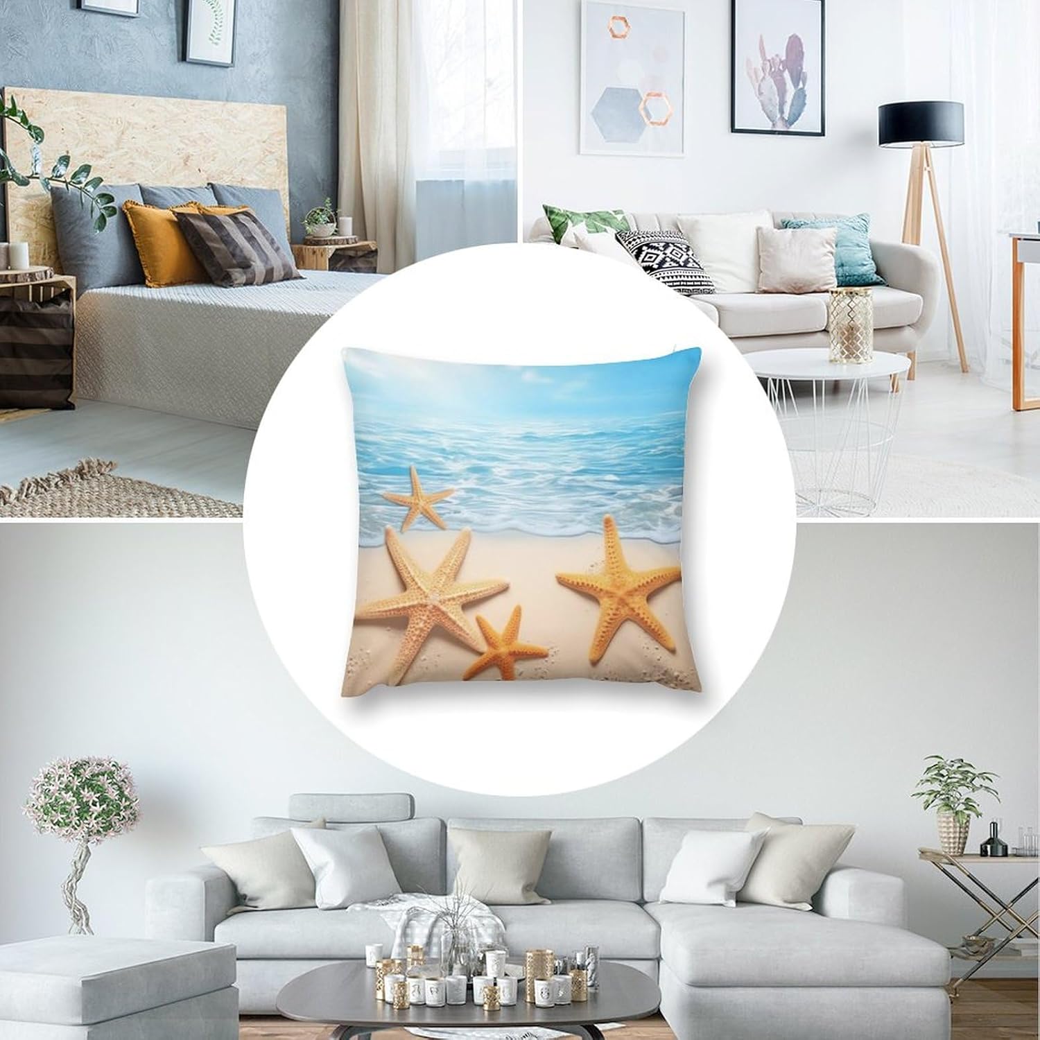 Zippered Pillow Cover, Pillow Protector, Summer Starfish Printed Pillow Cover of 4, Pillow Not Included