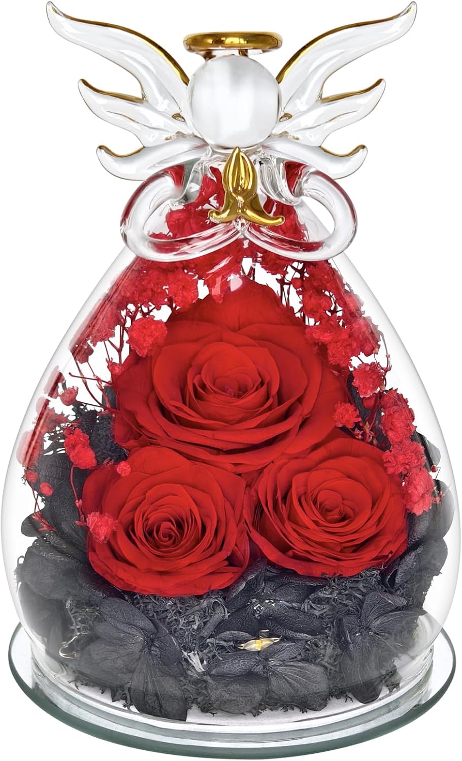 Gifts for Women Preserved Rose Forever Flower in Glass Angel Figurines Fresh Flowers for Delivery Prime Mothers Day Birthday Gifts for Mom Real Roses for Grandma Sister Wife (Red Rose)