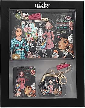 NIKKY BY NICOLE LEE 3-Piece Gift Set, Pouch with Tassel, Coin Purse, Mirror, Gold Hardware NIKKY MAKES FRIENDS