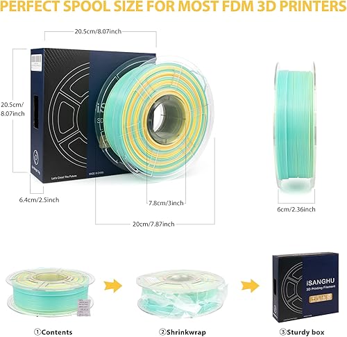 Miniatura 6 de iSANGHU Filamento de impresora 3D PETG translúcido arcoíris de 0.069 pulgadas, filamento de impresión 3D multicolor cambiante con función de