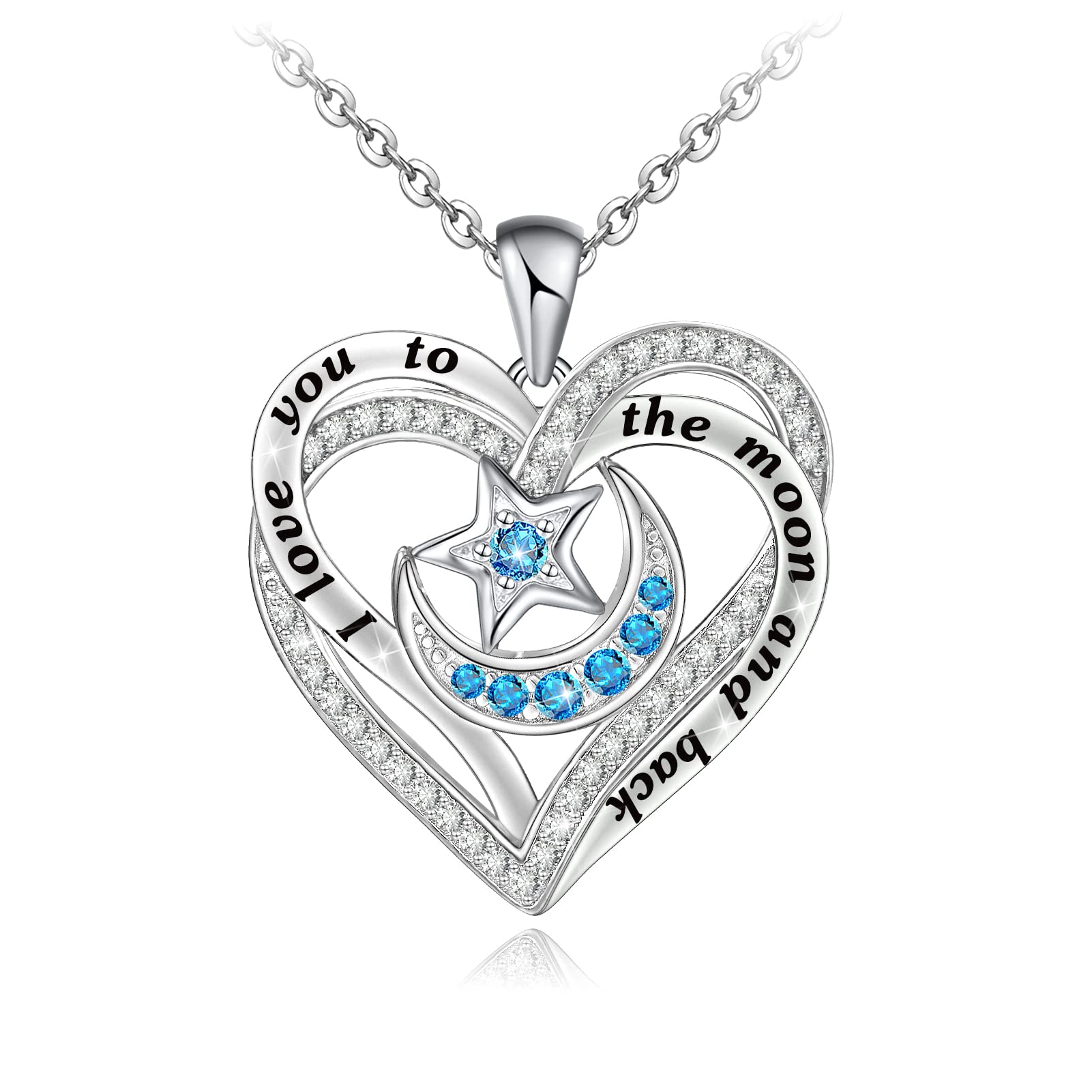 Distance I Love You to The Moon and Back Necklace 925 Sterling Silver Heart Pendant Necklace Jewelry Gifts for Women Mom Wife