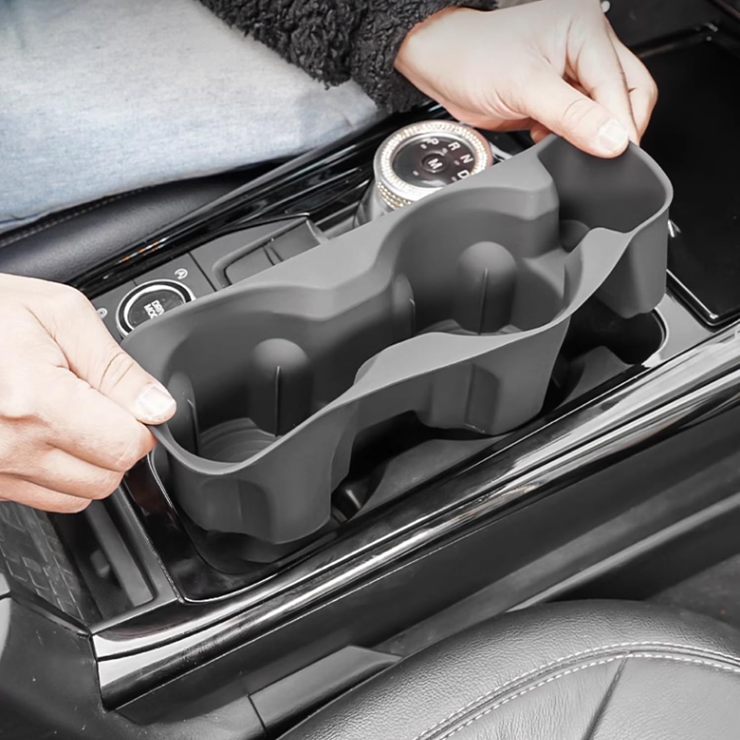 JEIEREPU Center Console Cup Holder Coaster for Ford Explorer 2020 to 2024 – Custom Fit, Anti-Slip & Waterproof Silicone Insert Secure Grip – Cupholder Liner for Ford Explorer Accessories