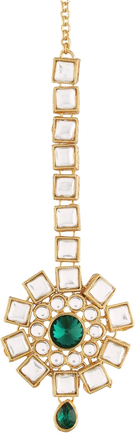 I Jewels Gold Plated Kundan Bollywood Indian Style Bridal Wedding Maang Tikka Jewelry for Women