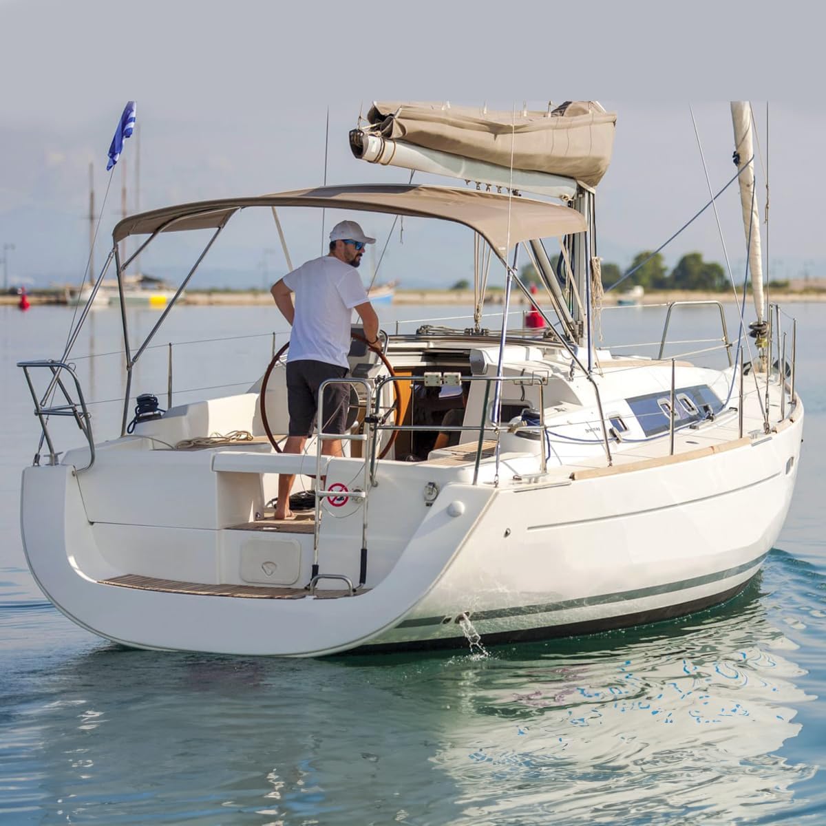 Oceansouth Sailboat Bimini Top Stainless Steel with Rear Support Pole and Storage Boot