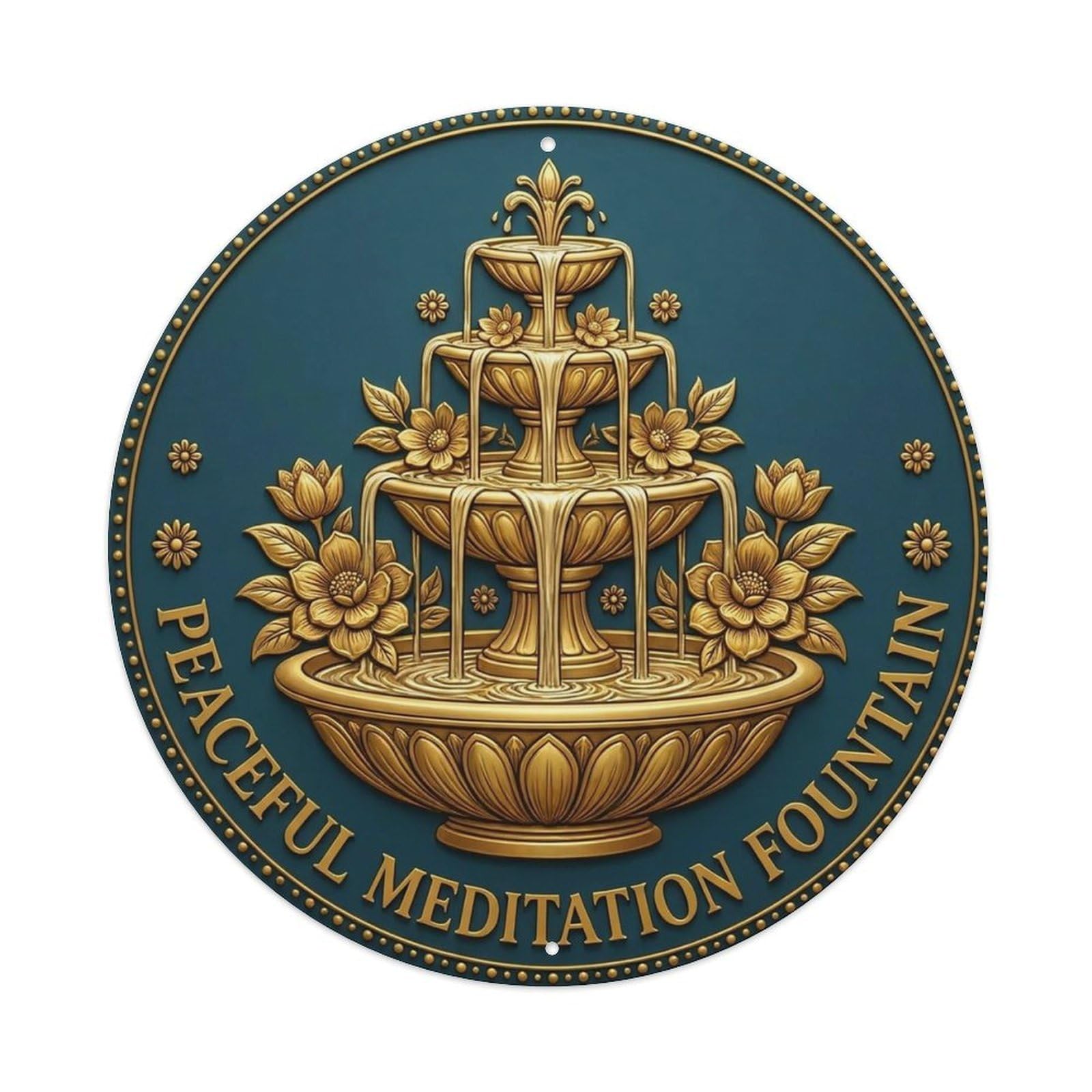 Vintage Peaceful Meditation Fountain Flower Zen Yoga Metal Tin Sign