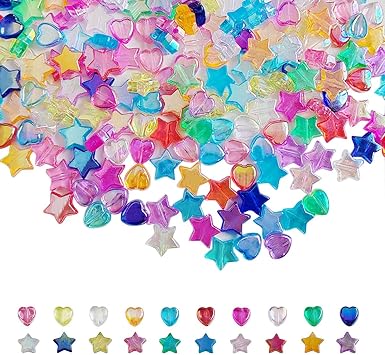 600 PCS Heart Star Shape Beads, AB Acrylic Bead Star Beads