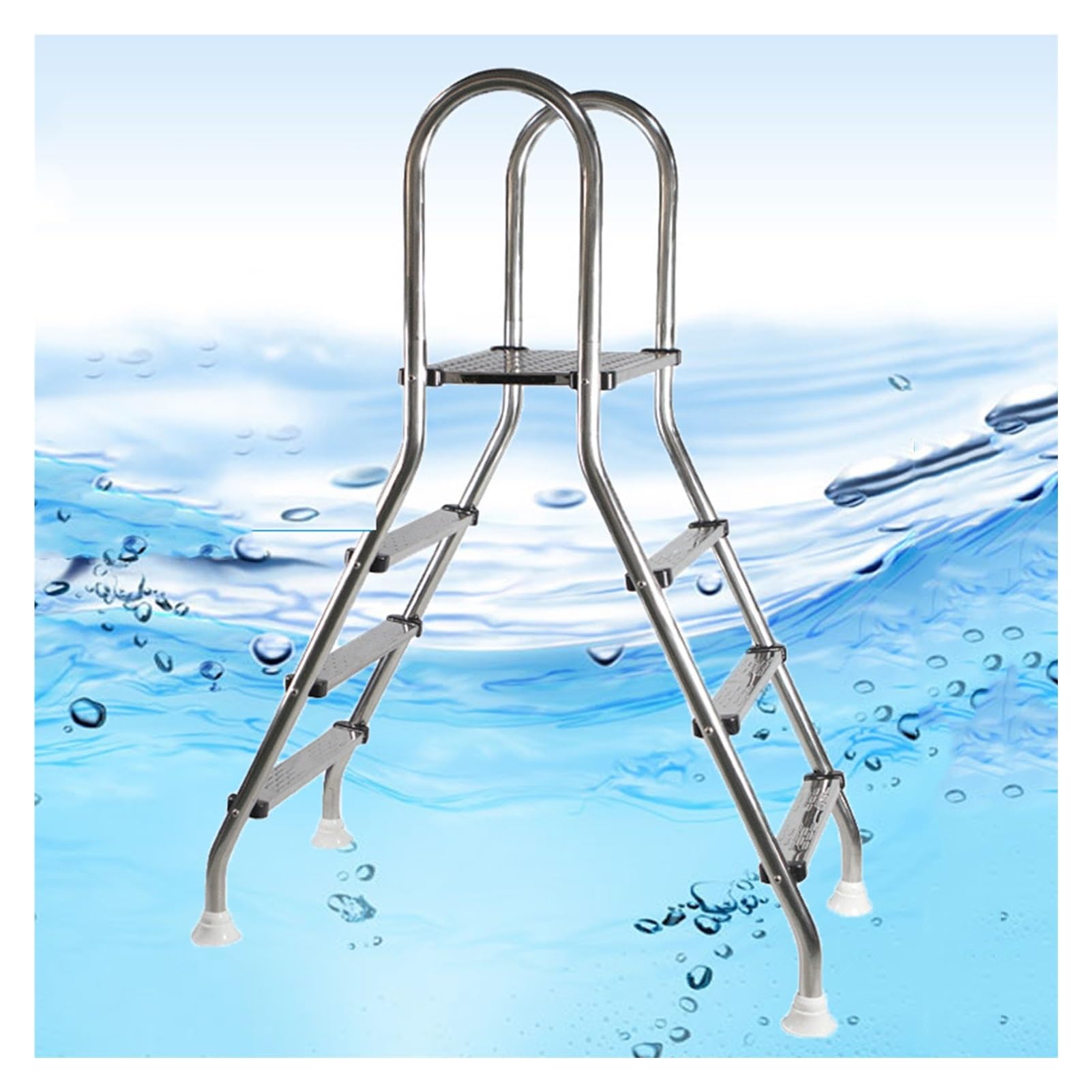 Scaletta per piscina, in acciaio inox, con gradini antiscivolo su entrambi i lati, ingresso fuori terra, supporta 299,4 kg